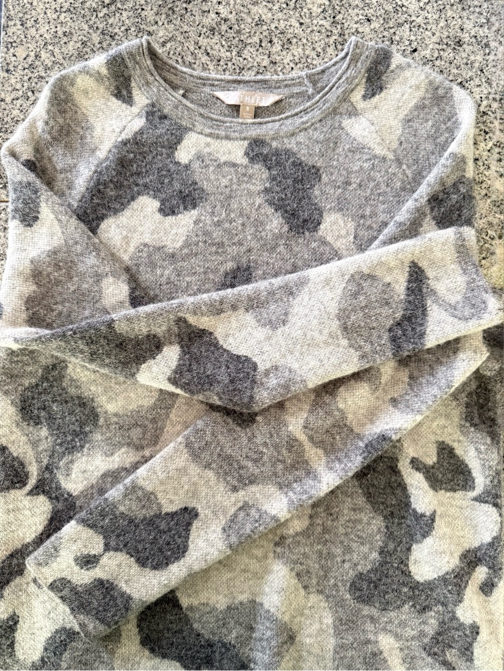 Athleta Gray Camo Crewneck Sweater